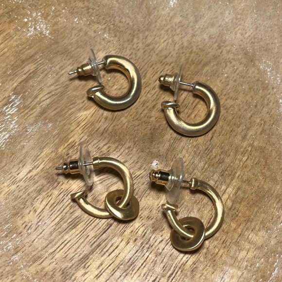 Gold Tone Half Hoop Earrings - Picture 3 of 11